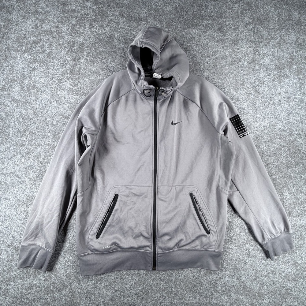 Nike Elite Therma Fit Basketball Jacket Mens XL Gray Hooded Full Zip Soft Shell
